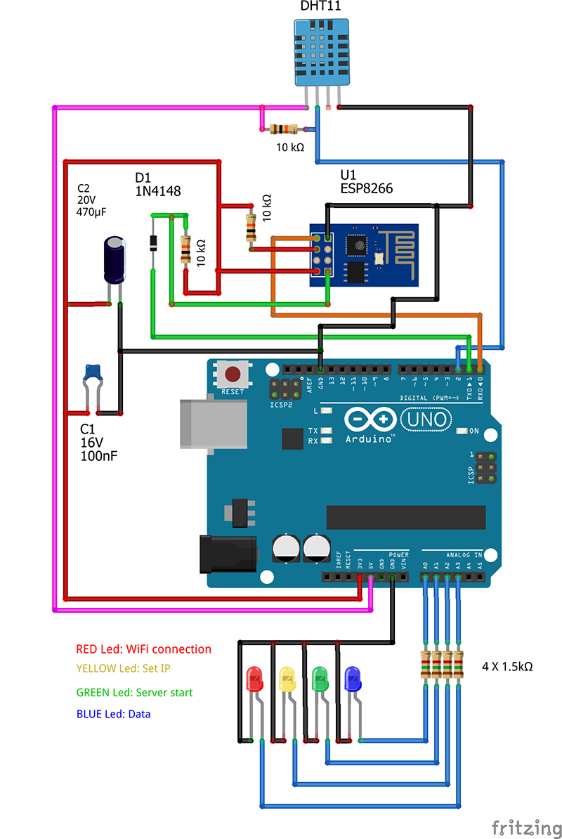 Arduino DHT11 WiFi circuit schema